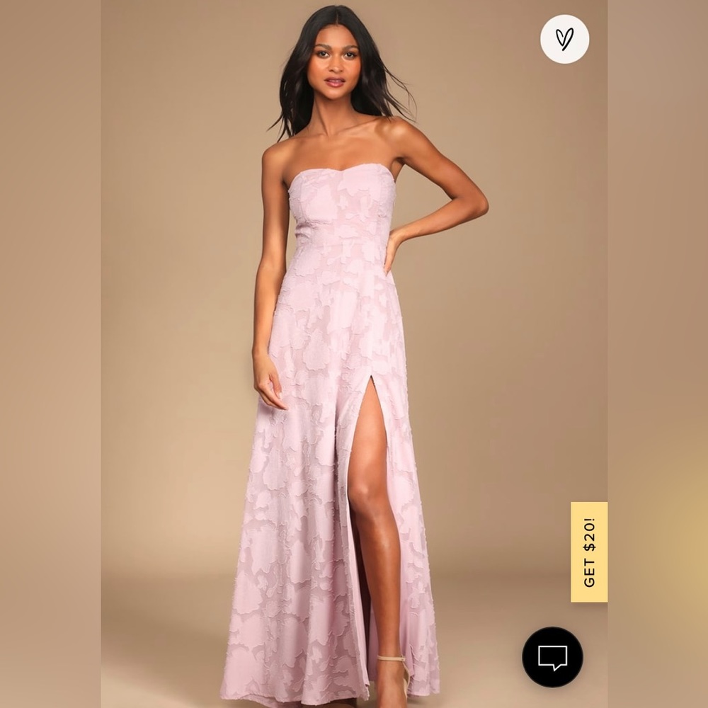 Lulu’s Garden of Romance Light Pink Floral Burnout Strapless Maxi Dress XS NWT